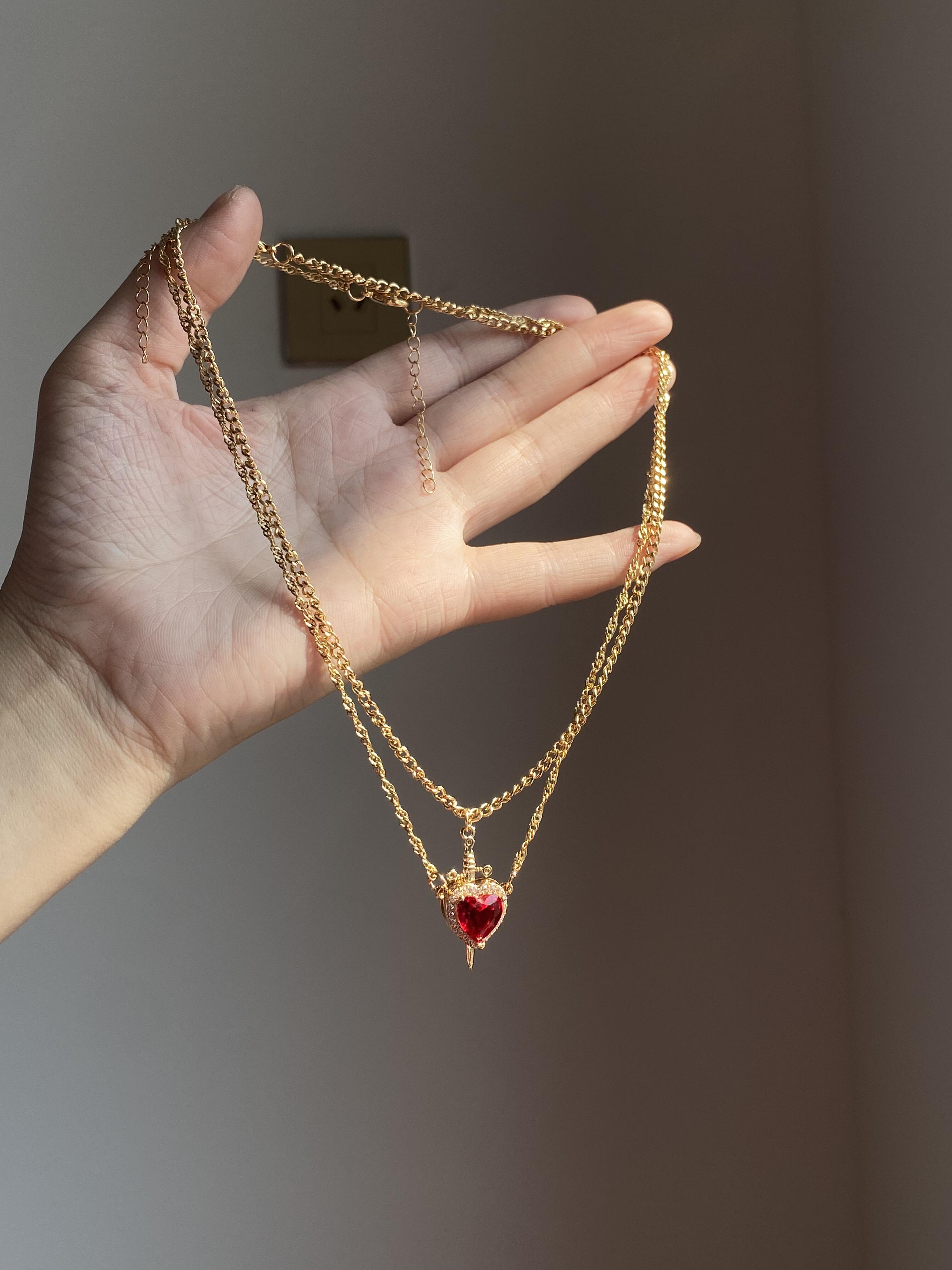 Gold Sword & Heart Necklace