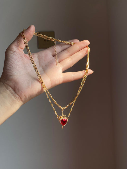 Gold Sword & Heart Necklace