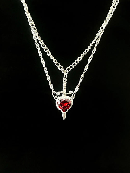 Silver Sword & Heart Necklace