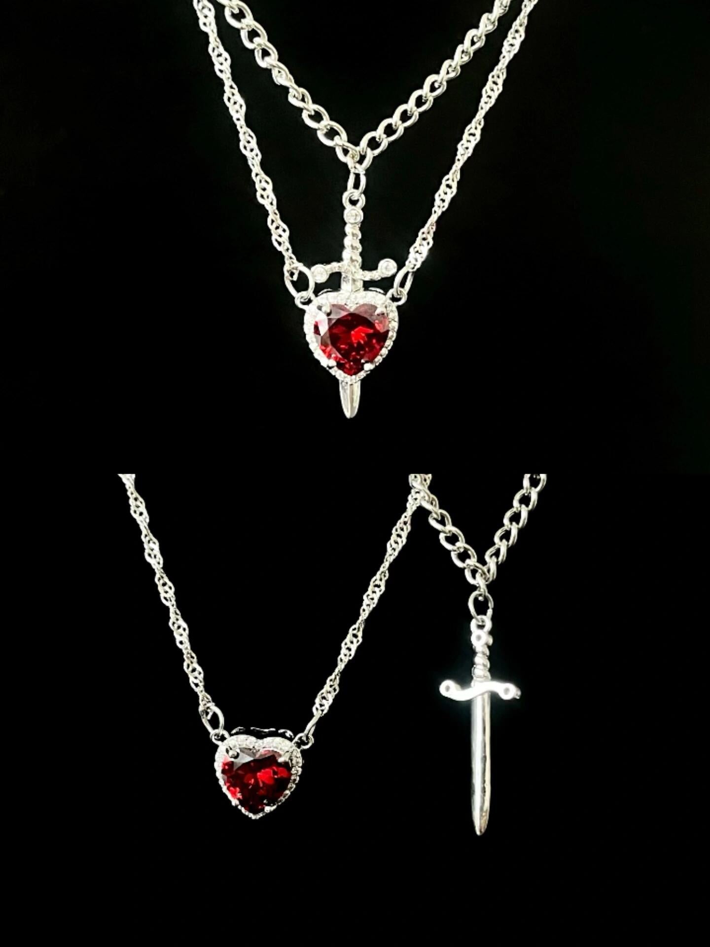 Silver Sword & Heart Necklace