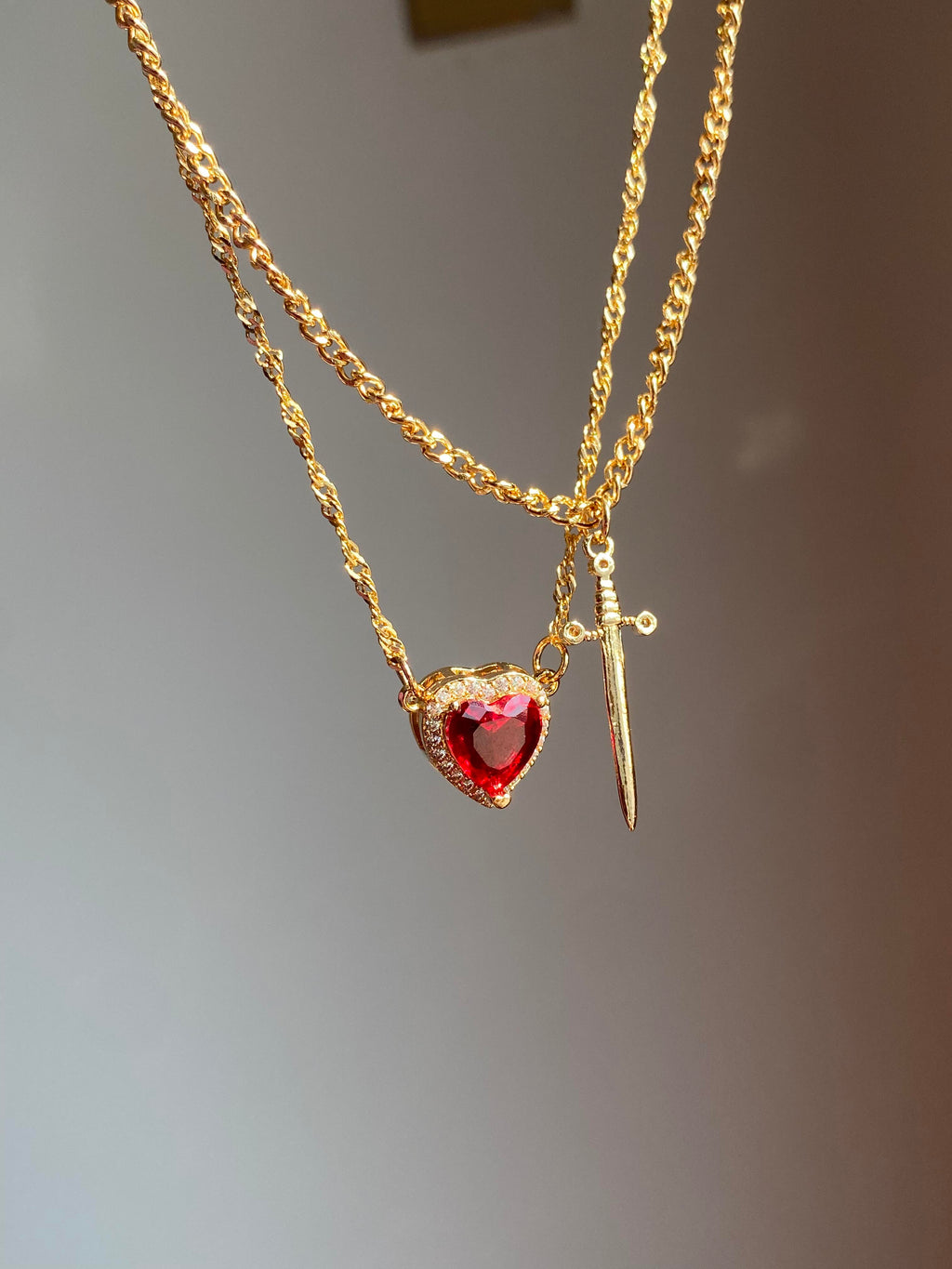 Gold Sword & Heart Necklace
