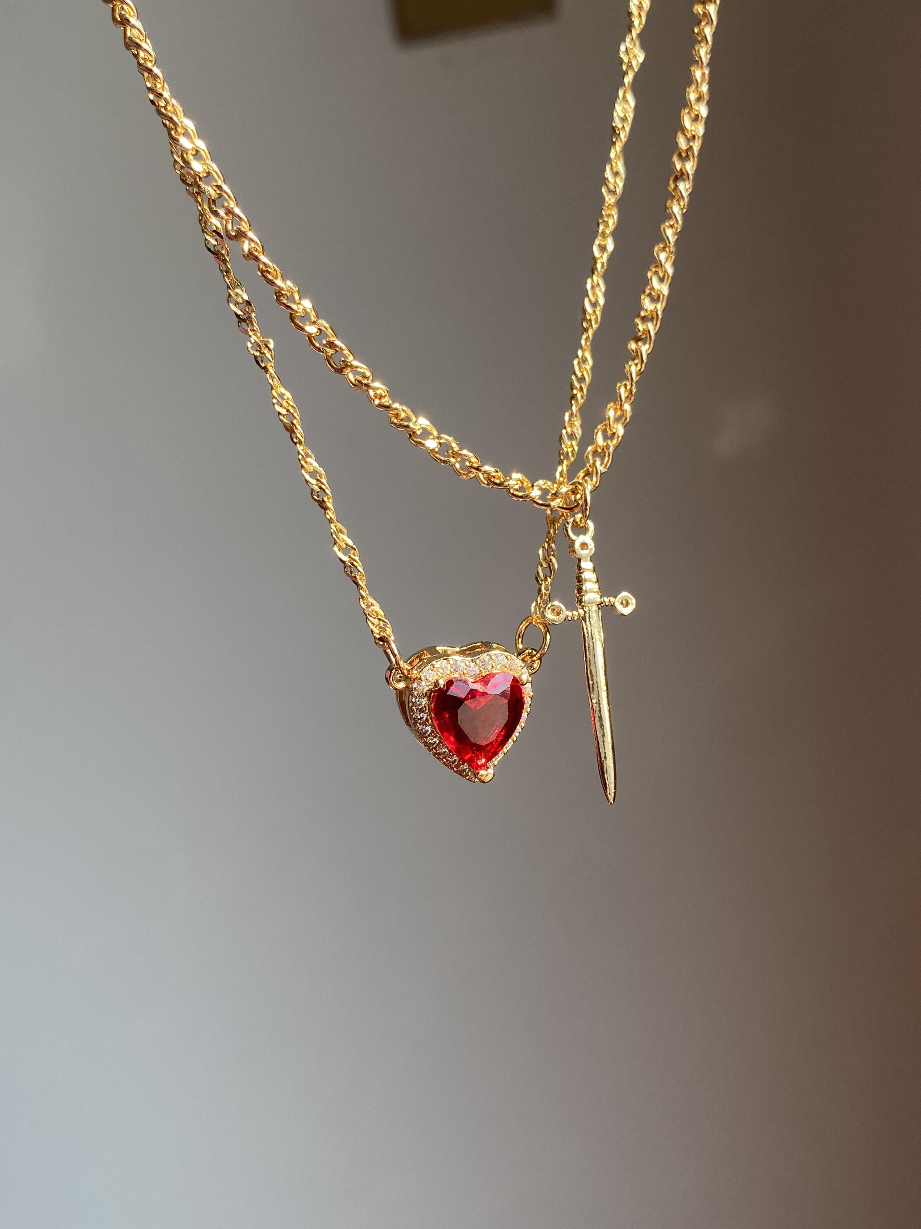 Gold Sword & Heart Necklace