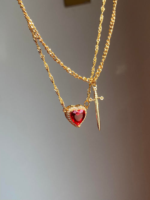 Gold Sword & Heart Necklace