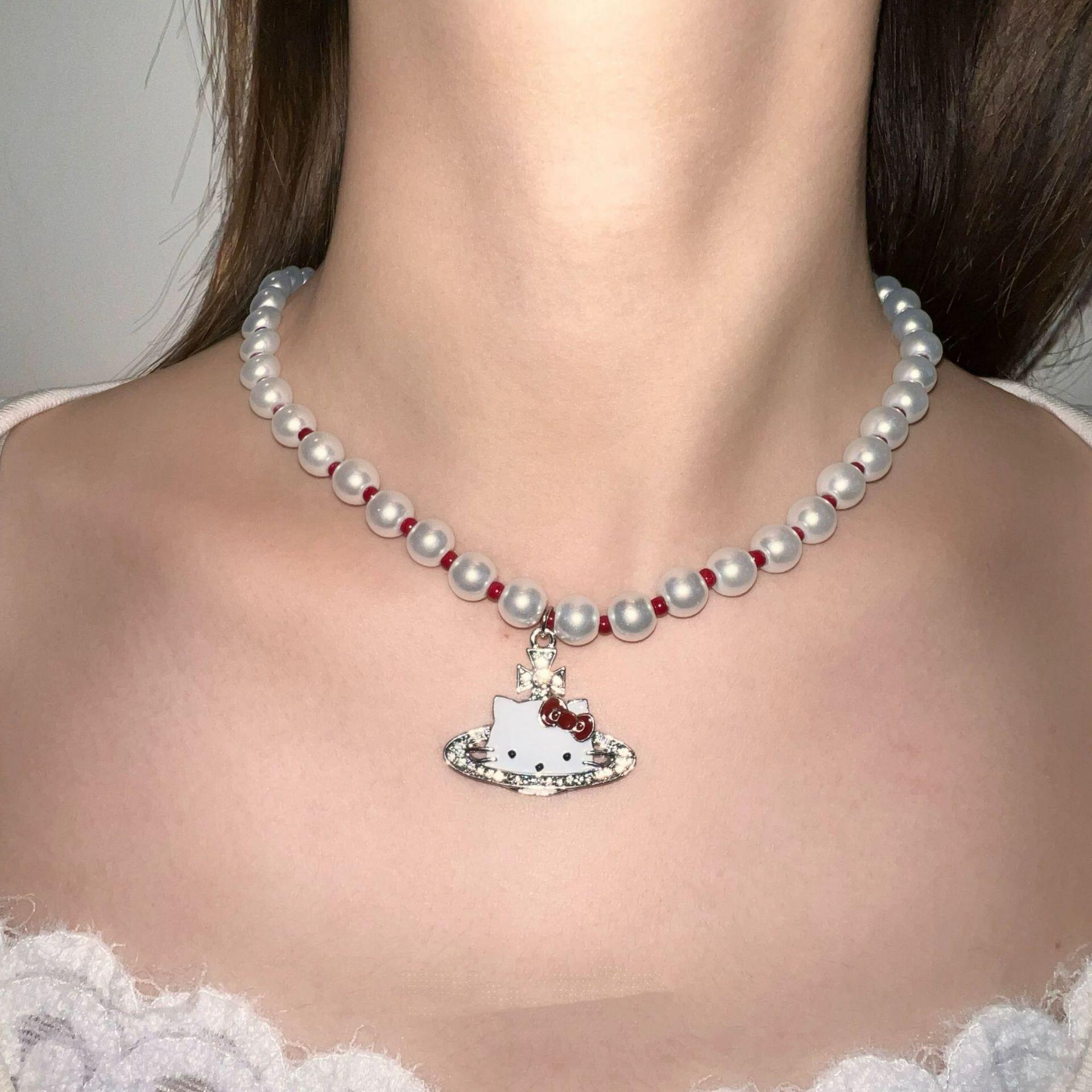 Pearl Kitty Charm Necklace