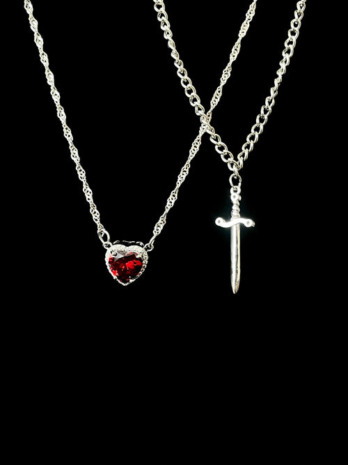 Silver Sword & Heart Necklace