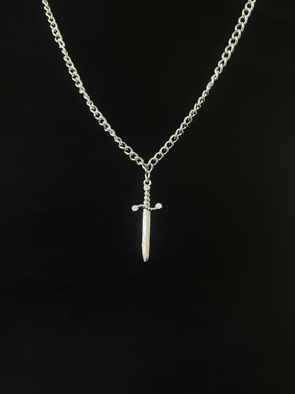 Silver Sword & Heart Necklace