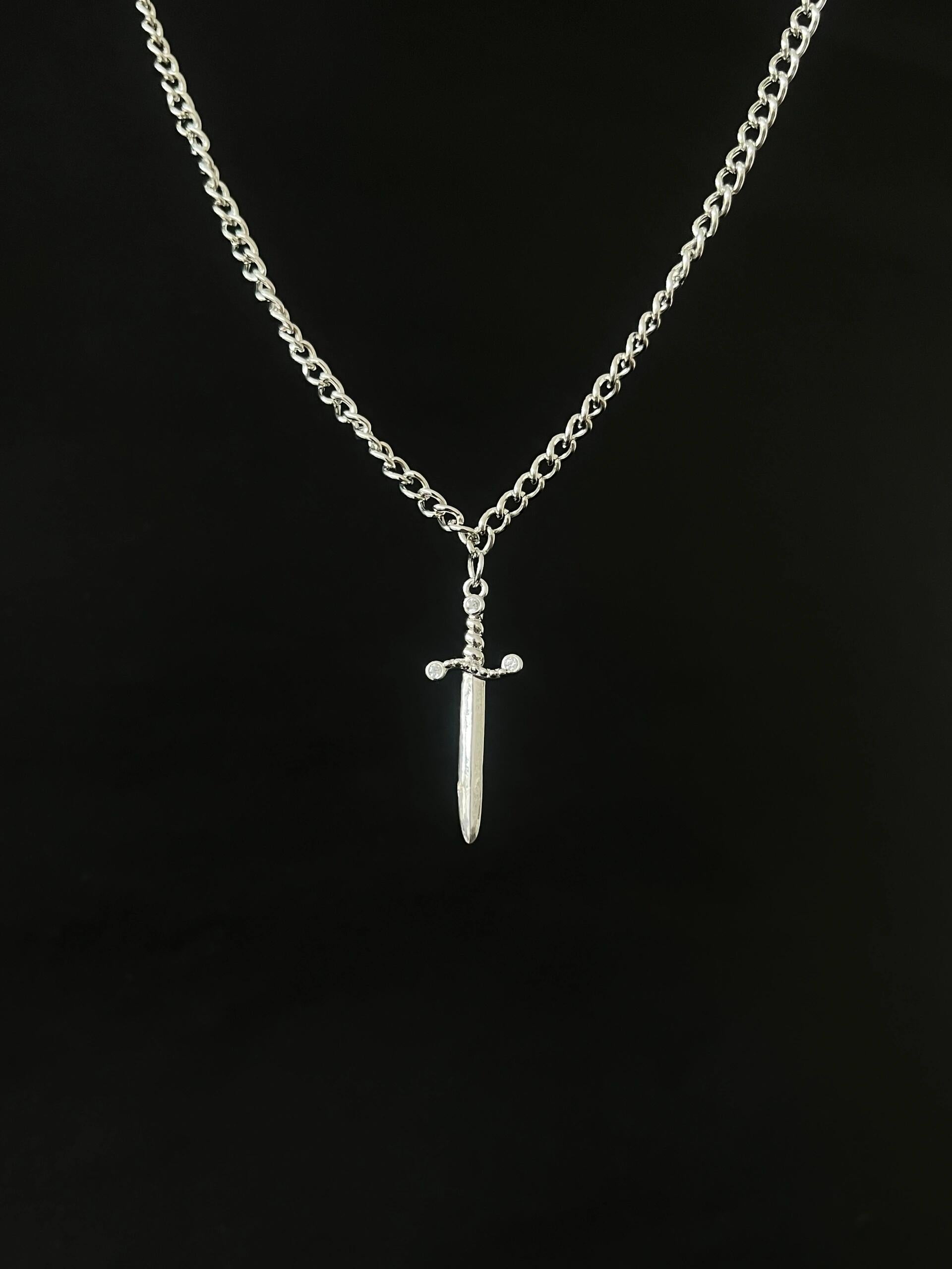 Silver Sword & Heart Necklace