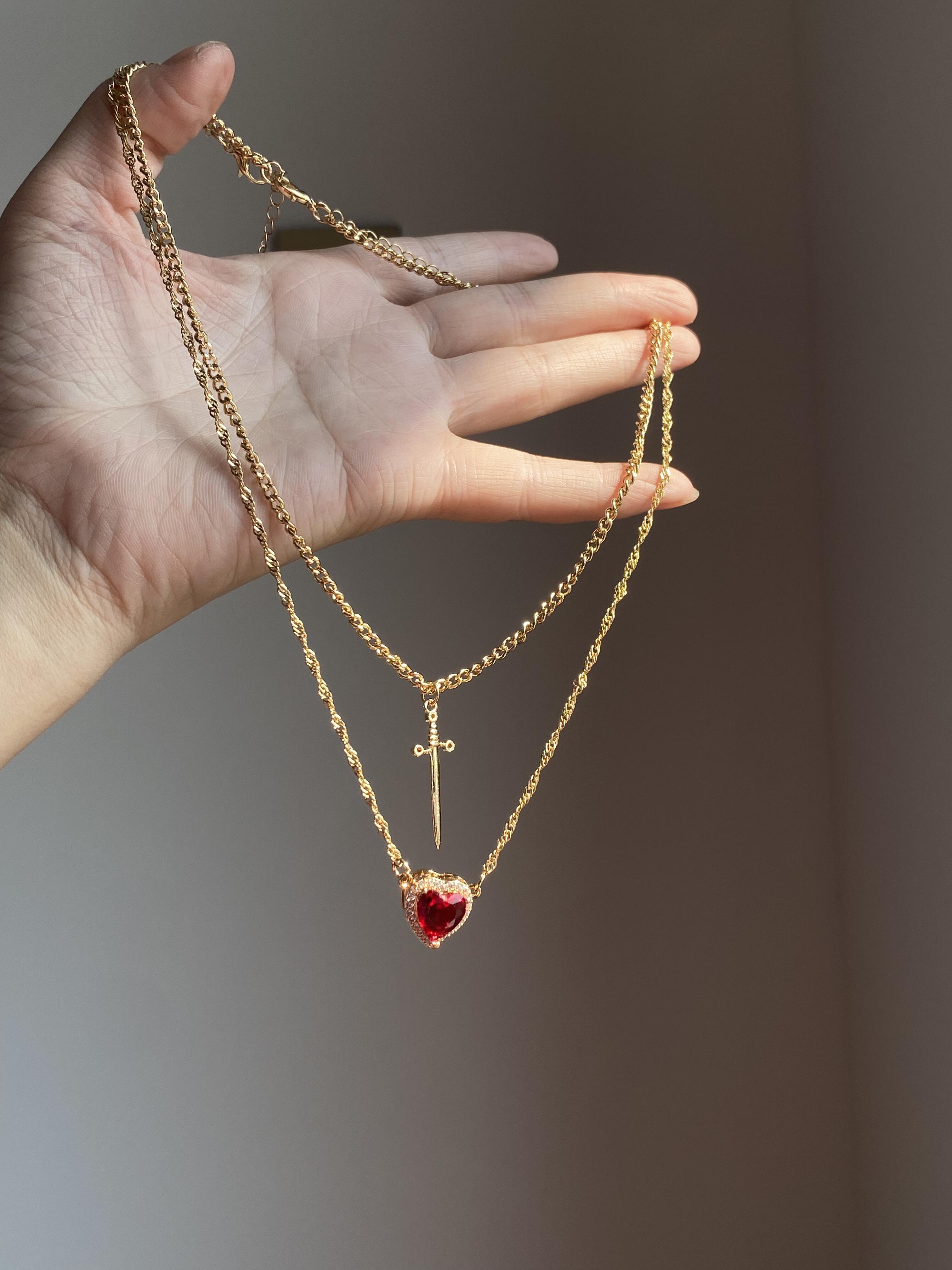 Gold Sword & Heart Necklace