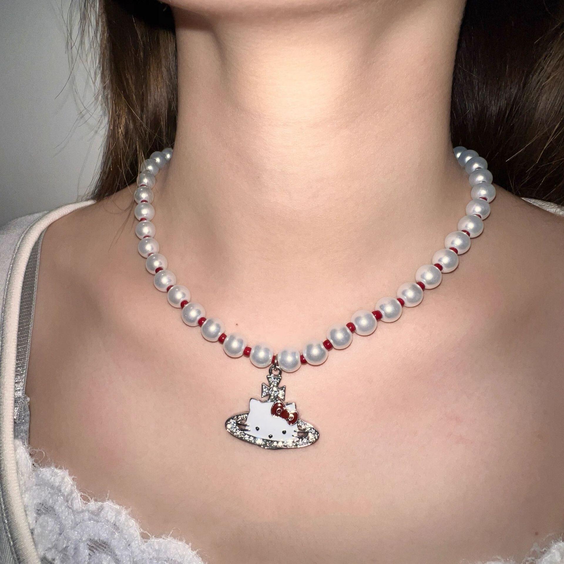 Pearl Kitty Charm Necklace